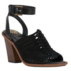 VINCE CAMUTO Frenela Suede Woven Block Heel In Black